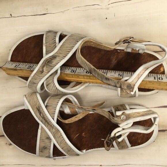 NWOT Handmade Unisex Brown/Tan Real Fur Boho Festival Sandals Size 44/M10/ W12 - Picture 9 of 12